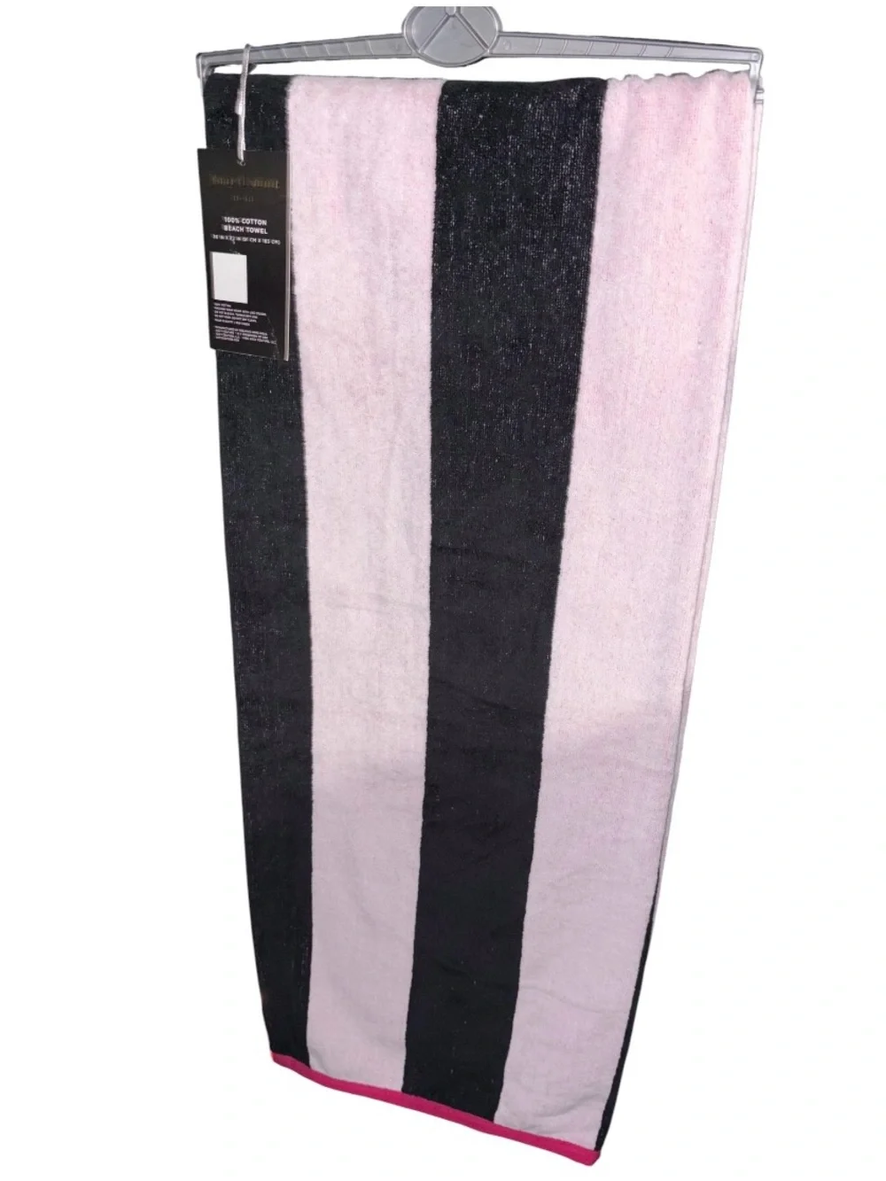 Juicy Couture Black and Light Pink Vertical Stripe Plush Towel